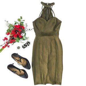 Windsor Women's Bodycon Mini Dress Size Medium Chocker Strap Halter Olive Green